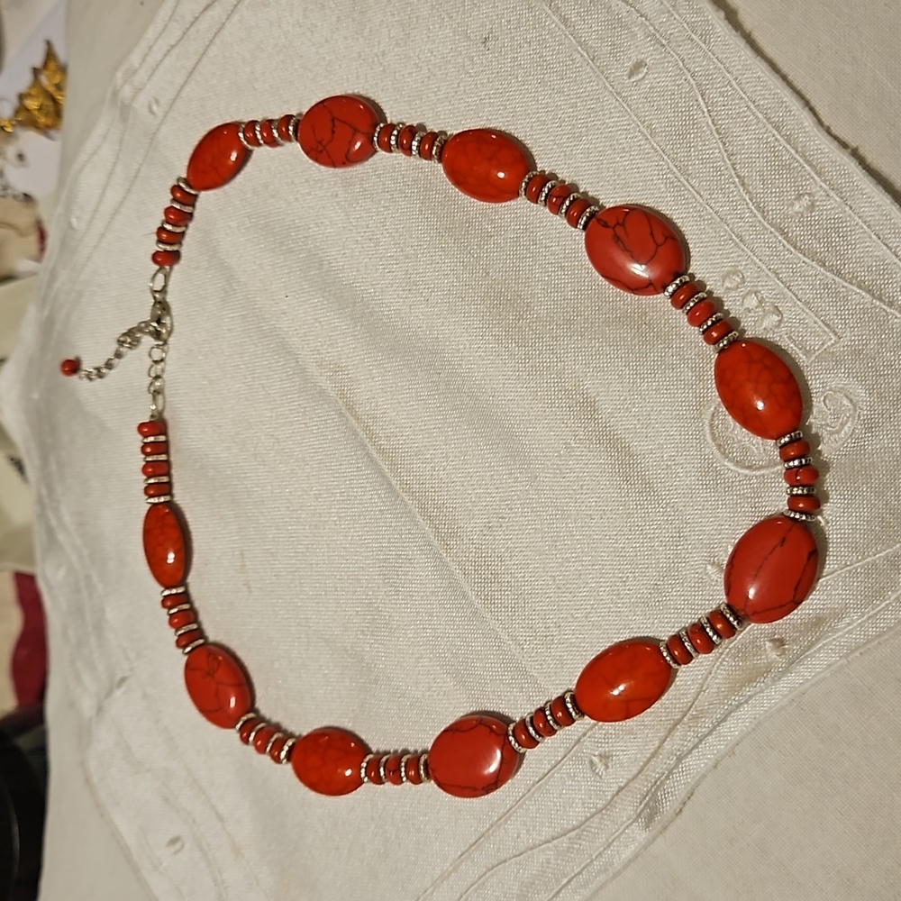 Red Jasper  Ovals with Jasper Rondelles and Fancy Silver-tone Links #133